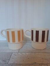 Pair Of McCoy Brown & Orange Striped Stacking Cups Mugs picture
