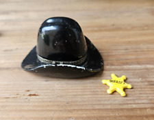Vintage Black Cowboy Sheriff Hat Trinket Box w/ Sherrif's Badge Trinket picture