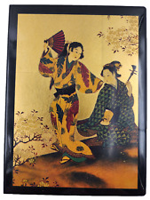 Vtg Hakuichi Co Japanese Lacquer Address Book W/ Gold Leaf Geisha Maple Trees picture