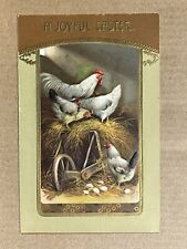 Postcard Easter Greetings Chickens Eggs Hen House Antique Old Embossed PC picture