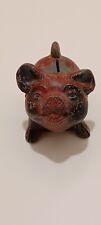 Vtg Cast Metal Red Painted Pig Piggy Coin Bank Inglewood Federal Savings CA picture