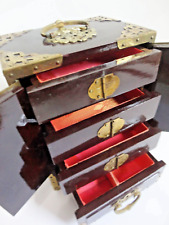 VINTAGE ORIENTAL ROSEWOOD &JADE & BRASS JEWELRY BOX  CLEANED & RESTORE  1950's picture