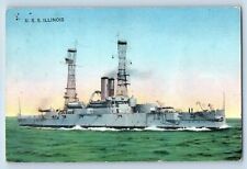Illinois Postcard USS Steamer US Navy Warship Battleship c1910 Vintage Antique picture