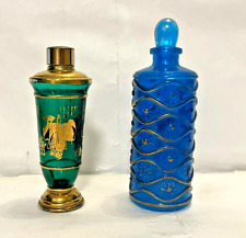 2 Vintage Shulton Blue Perfume Bottle & 1 Unbranded Asian Themed Perfume Bottle picture