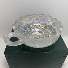 Vintage Imperial Glass Iridescent Carnival Glass Handled Bowl Pansies Quilted picture