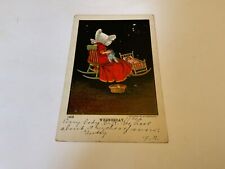 Wednesday ~ c. 1905 - Sunbonnet Girl Knitting Near Cradle- Antique  Postcard picture