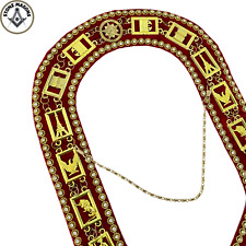 HOJ Chain Collar, Masonic Heroines of Jericho Chain Collar Gold Jewel Red Velvet picture