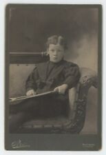 Antique c1890s Cabinet Card Adorable Child Sitting On Sofa With Book Baltimore picture