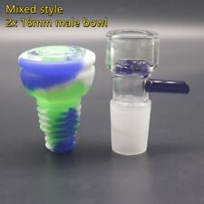 2x 18MM Male Glass（Silicone） Bowl For Water Pipe Hookah Bong Replacement Head picture