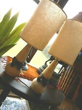 MCM Pair Table Lamps Mid Century Small Includes Shade Cream white black Works picture
