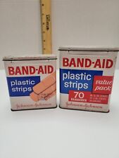2 Vintage BAND-AID Johnson & Johnson Plastic Bandages Metal Tin Boxes picture