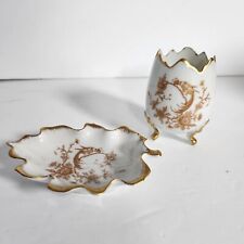 Vtg Limoges Chamart Bird Design Porcelain Egg Vase /Leaf Dish Made in France Lot picture