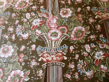Vintage Pillar Column Floral Cotton Fabric ~ Brown Blue Olive Rose Burnt Red BTY picture