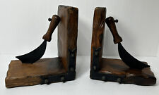 Vintage Pair of Spanish Spain Sword Knife Bookends Rustic Wood & Metal Pirates picture