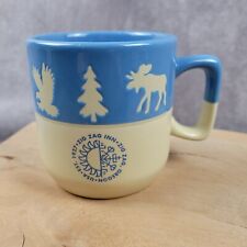 Zig Zag Inn Oregon Mug Cup Blue Cream 1927 Embossed Souvenir Bear Wolf Eagle  picture