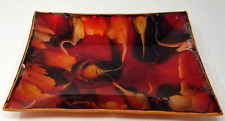 Artisanal Enameled Abstract Glass Tray Vibrant Crimson Amber Tones Foil Vanity picture