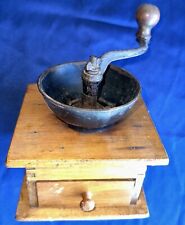 Vintage Wood Cast Iron Top Coffee Grinder Hand Crank Box Dovetail Drawer picture