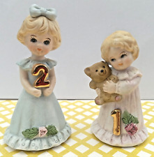 2 Vintage Enesco Growing Up Birthday Girls Figurines Age 1  Age 2 LOT picture