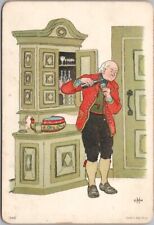 c1900s ALCOHOL Drinking Postcard Butler in Pantry / Artist-Signed E. ABEL Unused picture