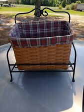 Longaberger Newspaper Basket With  Protector Divider Wrought Iron Stand RARE picture