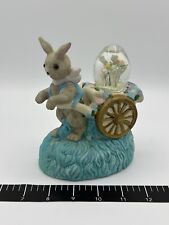 Ceramic Easter Bunny w/ Wagon & Flowers in Water Globe Music Box picture