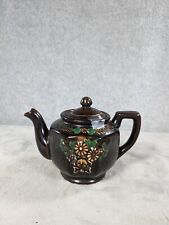 Vintage Ceramic Brown Teapot Hand Painted Florals & Paint Accents picture