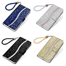 Strap Bling Glitter Flip Wallet Phone Case For iPhone 14 15 Pro Max picture
