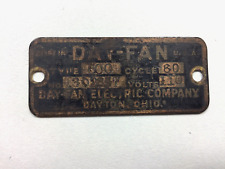 Vtg Antique Original Day-Fan Electric Ceiling Fan Motor ID Tag Plate Type 600 picture