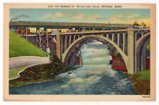 Spokane Washington c1940's Monroe Street Bridge, waterfall, river scene picture