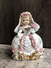 Vintage Lefton China Cinderella Bride Figurine Pink Roses Gold Trim KW1052 picture