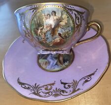 Antique Tea Cup & Saucer, Royal Vienna Austria Porcelain Beehive, Females, Lilac picture