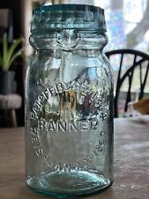 Beautiful Sparkling Whittled Quart Banner Fruit Jar Canning Jar picture