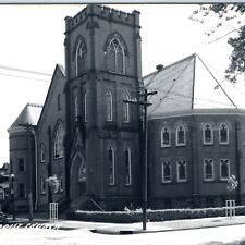 c1950s Centerville, IA RPPC Methodist Episcopal Church Main St Ford Cars PC A109 picture