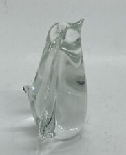 Vintage 1980s Baby Penguin Crystal Glass Paperweight 3” Tabletop Art Decor 23 picture