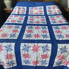 Large Hand stitched Amish Made Vintage Star Needle Work Quilt 100” X 84” picture