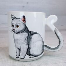 Vintage Ceramic White Gray Kitty Cat 3.5