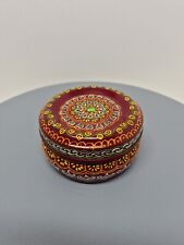Vintage Hand Painted Tin Container Trinket Box Red Floral 4