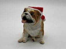 Adorable Cute Sitting BULLDOG Brown White Santa Hat Christmas Ornament picture