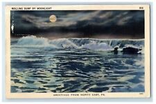 1941 Rolling Surf By Moonlight, Greetings from North East PA Vintage Postcard picture