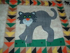 Vtg 90s Halloween Kitty Cat Pumpkin Scarecrow Wallhanging Fabric Panel 36x43 #FF picture