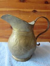 Antique Brass Pitcher Wrought iron handle Vintage 18th Century Handmade Hammered picture