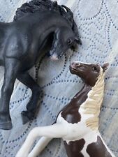 2 Pc Schleich  HORSEs 1 Paint And 1 Black Pura Raza Stallion 1 With Damage picture