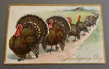 ANTIQUE TUCK'S THANKSGIVING POSTCARD line of TURKEYS  lightly embossed picture