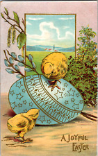 Vintage C. 1910 A Joyful Easter Lovely Chicks Blue Designer Egg  Postcard  picture
