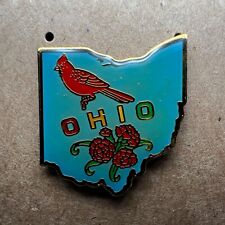 Vtg Lapel Pin Ohio State Shaped Pin Cardinal Carnation Blue Enamel Souvenir Tac picture