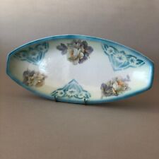 German ANTIQUE Oblong Serving Tray Airbrush & Transferware Decal Flowers on Blue picture