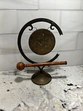 Vintage Brass Metal Handmade Decorative Etched Gong w/Wooden Mallet - India picture