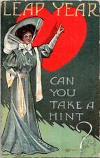 Postcard Leap Year Greetings Woman Points Heart Can You Take a Hint? 1908  J-129 picture