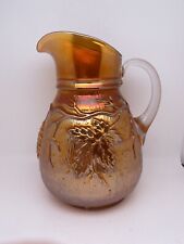 Antique 1910-1913 Dugan Marigold Carnival Glass Vineyard Pitcher 80 Ounces picture