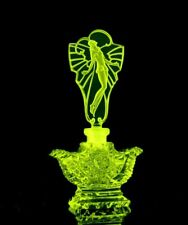 Art Deco 1930' Bohemian Collectible Perfume Bottle Vaseline Uranium Glass picture